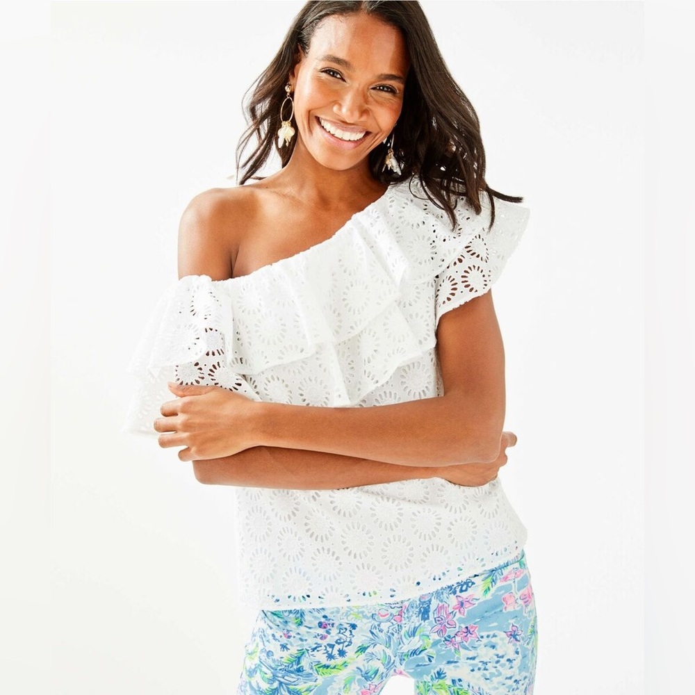 Lilly Pulitzer White Eyelet Trixie One or Off Shoulder Blouse